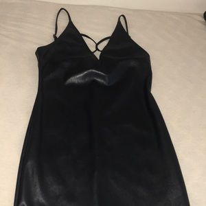 Black Patent V-Neck Cut  Leather Dress